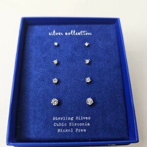 A New Day Silver Collection Earrings Sterling Lot of 4 Pair Cubic Zirconia